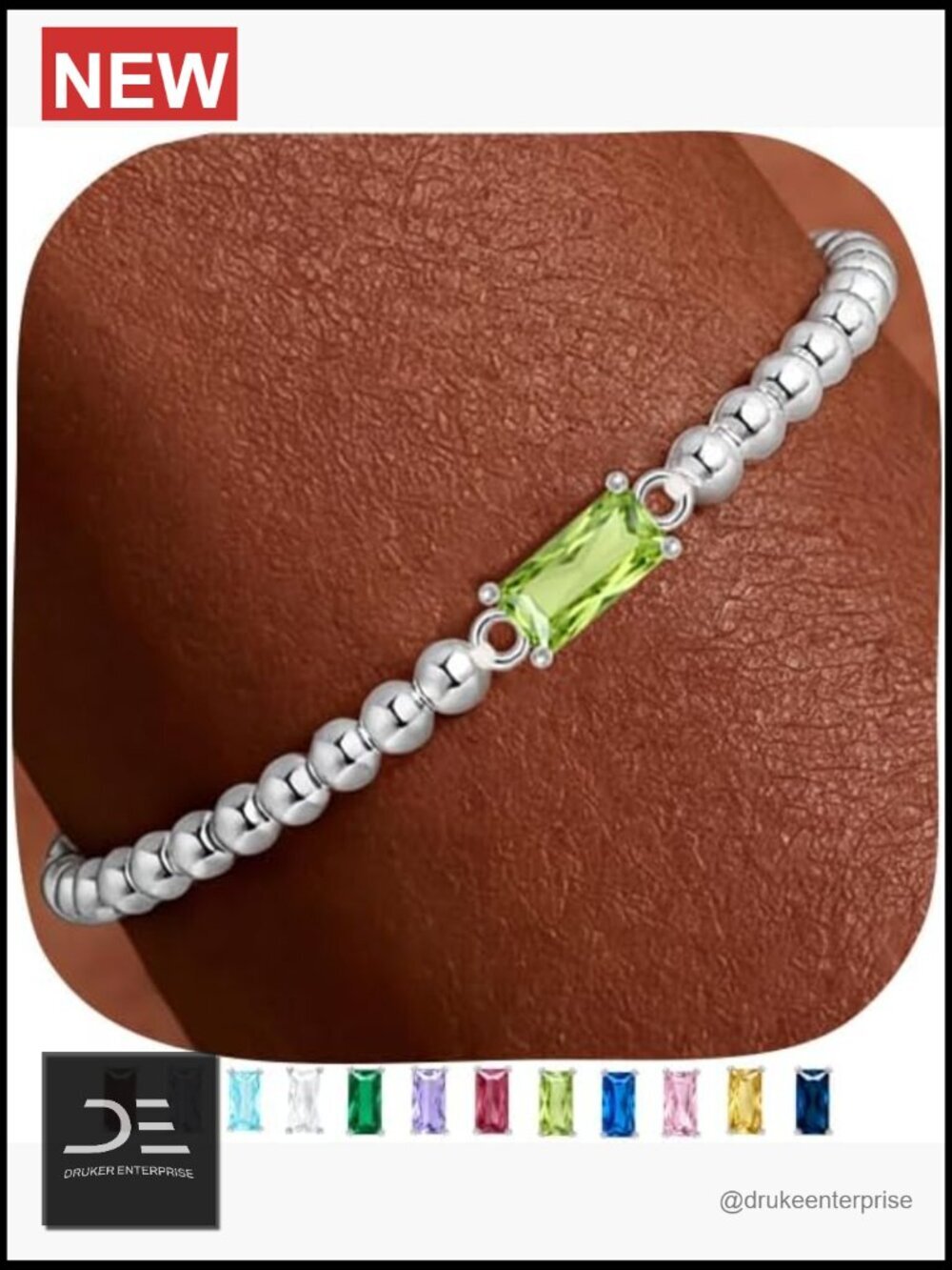 Dainty Birthstone Bracelet for Women, Silver Bead Elastic Bracelet, Friendship